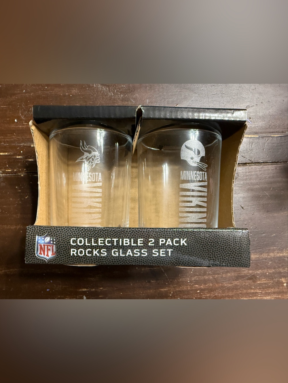 NFL Minnesota Vikings Clear Etched Glass Rocks Set - White Etching